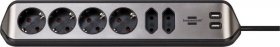 Brennenstuhl Six-way Trailing Socket - Estilo Ecksteckdosenleiste Mit Usb-ladefunktion 6fach 4x Schutzkontakt & 2x Euro Silber-schwarz