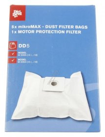 Dirt Devil Vacuum Cleaner Bags - 3050022 Dd5 Dust Filter Bags X 5 + 1 Motor Filter Form3050-3055