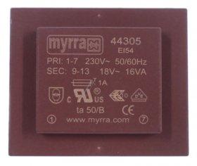 Myrra Print Transformer - 18v-889ma Printtrafo Ei54 16va 230v - 47,5x56,5mm