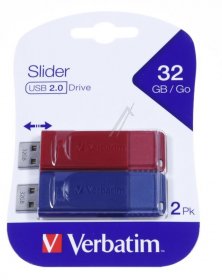 Verbatim Usb-stick 2.0 - Usb Drive 2.0 Store N Go Slider 2 X 32gb (red - Blue)