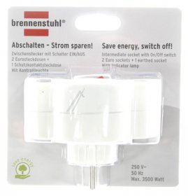 Brennenstuhl Connection Block - 1508100 3-way Euro 2 Adaptor + Child Protection + Switch