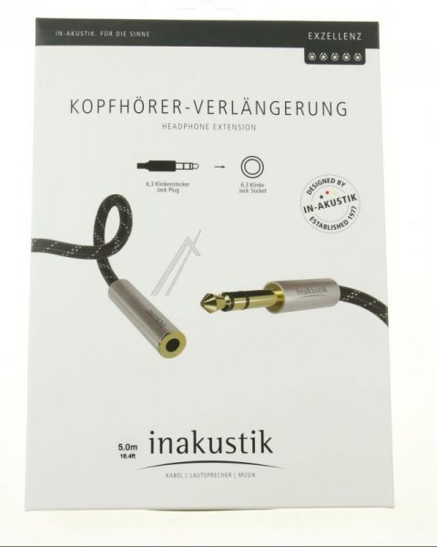 Inakustik Jack Plug/jack Socket - Exzellenz 6,3 Klinkenstecker - 6,3 Klinkenkupplung 5,0m