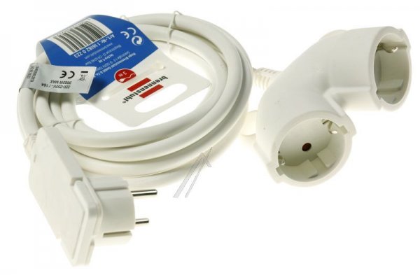 Brennenstuhl Power Supply Cable - 1161820223 Quality Plastic Extension Cable 3m H05vv-f 3g1,5 White With Double Socket + Flat Plug