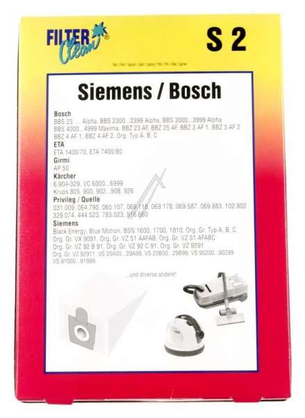 Filterclean Vacuum Cleaner Bags - S2 000029-z Dust Bags X 5