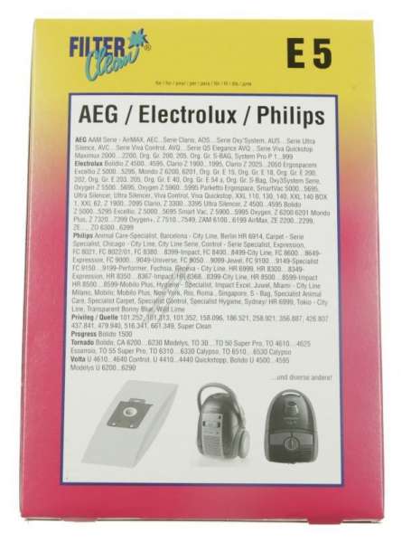 Filterclean Vacuum Cleaner Bags - E5-ph5 000282-k 5x Dust Bags E5 1