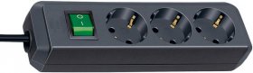 Brennenstuhl Three-way Plug Adaptor - Eco-line Three-way Plug Adaptor Black 3m