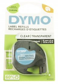 Dymo Colour Cartridge - Schriftband Schwarz Auf Transparent 12mm-4m Dymo Plastik-band Letra-tag