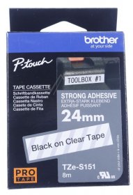Brother Colour Cartridge - Tzes151 Label Tape Black On Transparent 24mm-8m Laminated Extra Strong Adhesive