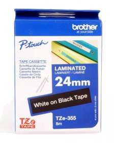 Brother Colour Cartridge - Tze355 Label Tape White On Black 24mm-8m Laminated Brother