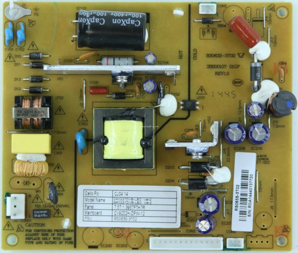Cello C40227DVB - PSU - CV9202H-DPW-12 - REV1.0 - 7.57.1.395TFTH7R - RS063S-3T02 - 3BS00107 01GP