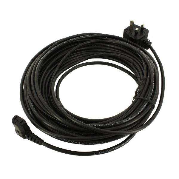 Universal Black Cable & 13A Plug Assembly with Non Rewireable Angled 250V 10A Connector (2-Core x 1.00mm, 15m)