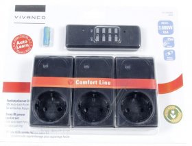 VIVANCO RC Radio Power Outlet FSS 33600BAL FUNKSTECKDOSENSET 3FACH, 3.680W, AUTO LEARN, SCHWARZ 34435