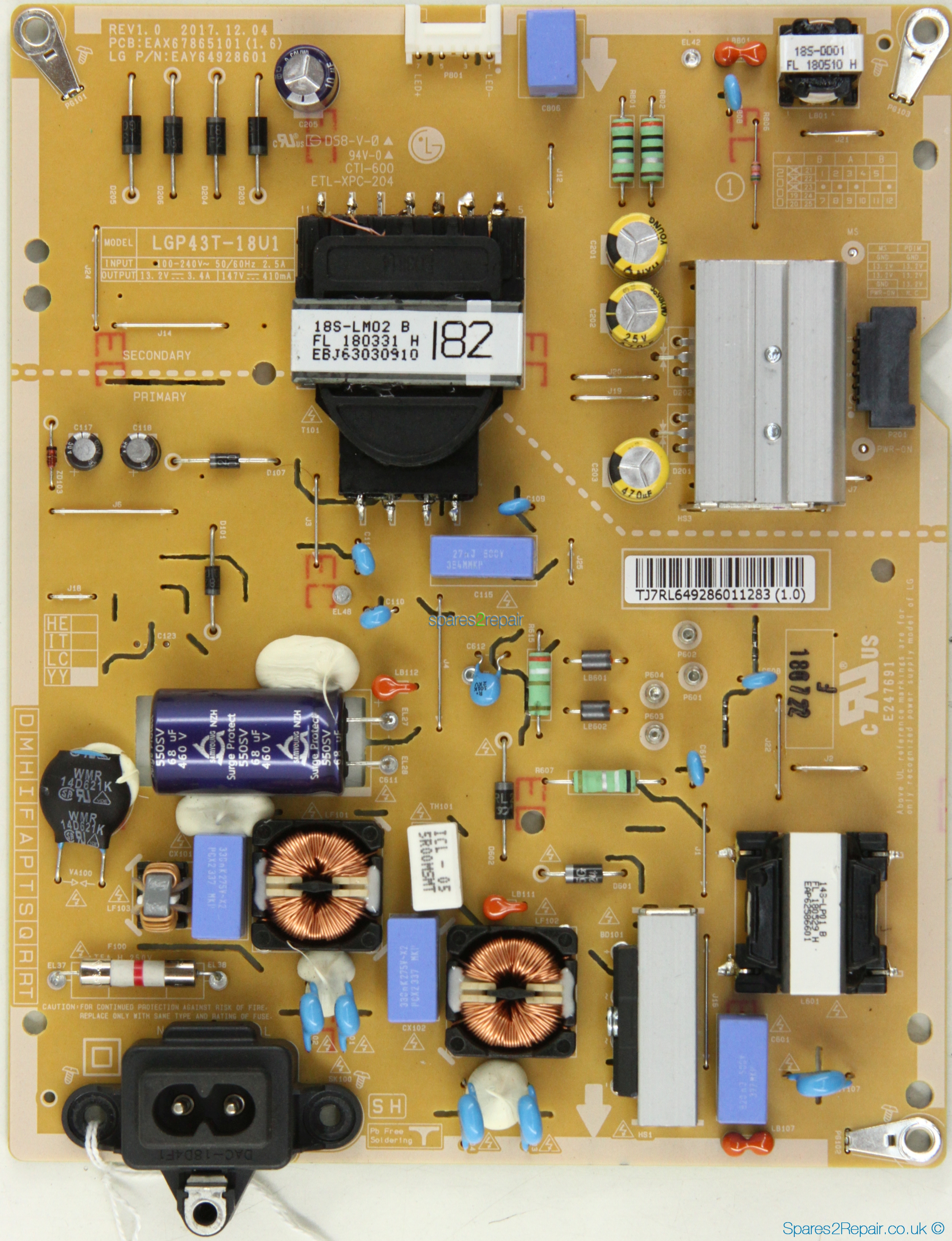 EAX67865101 Power Supply Board LGP43T-18U1 EAY64928601 for LG 43UK6500AUA